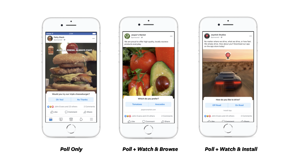 Facebook introdurrà a breve le inserzioni video con sondaggio e meccanismi di AR nelle ads