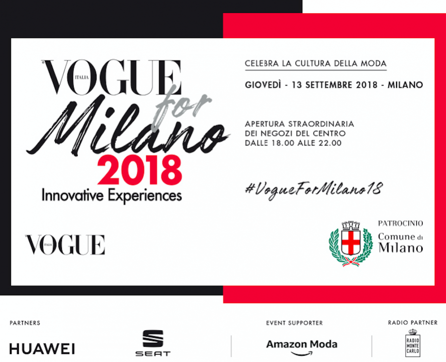Giovedì prossimo torna Vogue For Milano 2018 con il supporto dei brand Huawei, SEAT e Amazon Moda