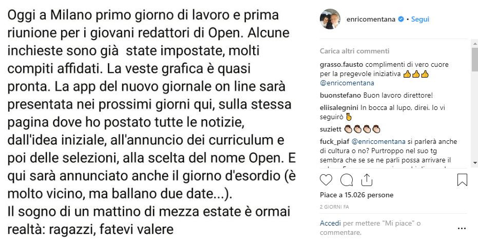 Mentana presenta la redazione di Open, a brevissimo il lancio dell'app