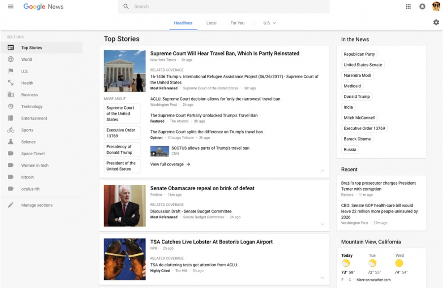 Il servizio d’informazione Google News si presenta ora con una inedita veste