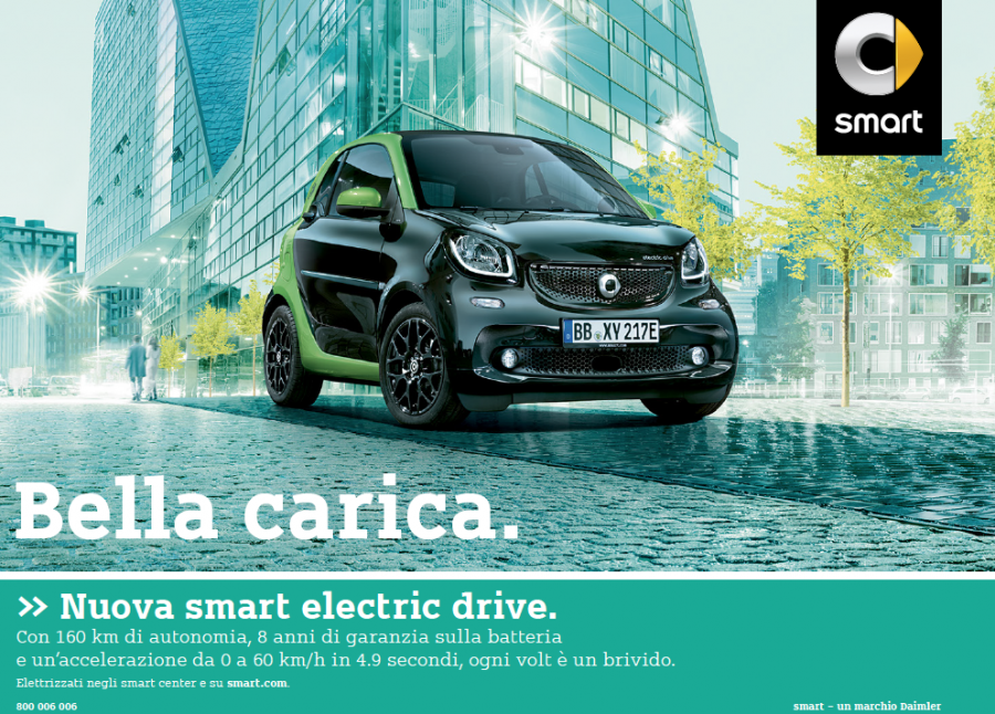 Con “Bella carica” è al via da ieri la campagna di smart electric drive, firmata Dlv BBdo