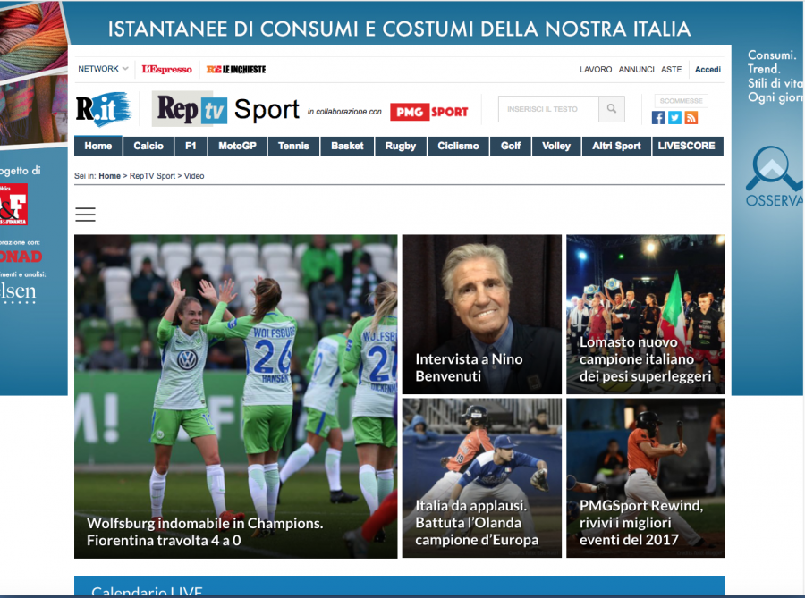 Repubblica.it lancia la propria tv sportiva, RepTvSport, con PMGSport
